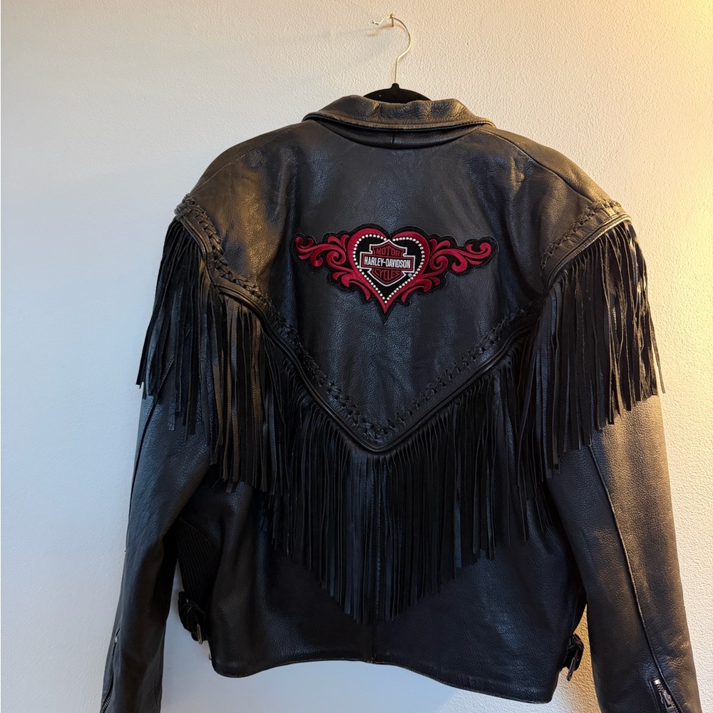 Harley-Davidson Women's Black Leather Jacket with Red Heart Design